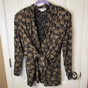Vintage Sharon Anthony Floral Black and Gold Top